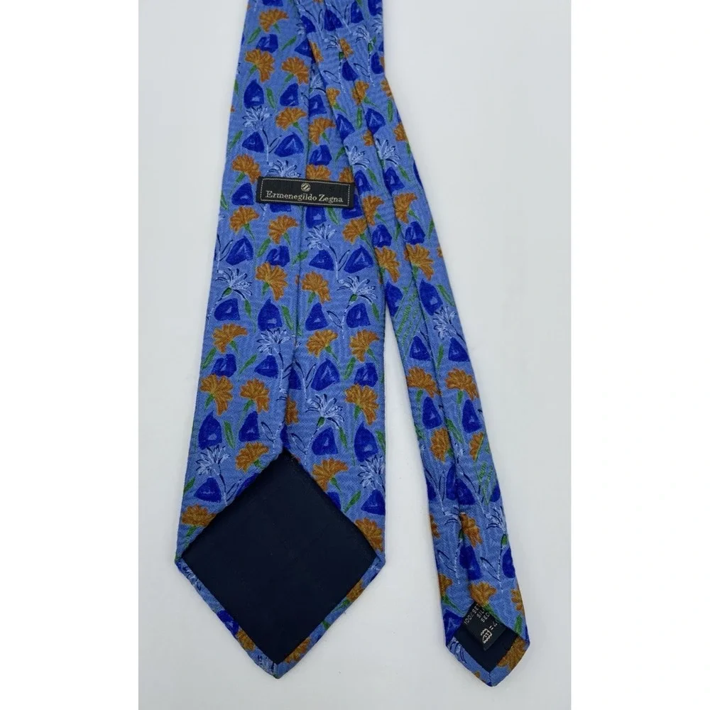 ERMENEGILDO ZEGNA Men's Tie 100% Silk ITALY Luxury FLORAL Blue/Orange EUC